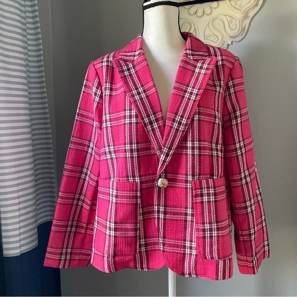 Cato Fuchsia Pink Plaid Blazer - Picture 1 of 10